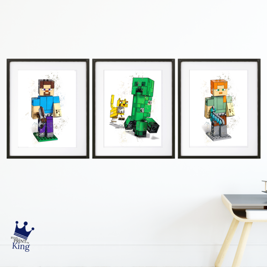 Minecraft gamer watercolour painted effect 3 Piece print set – Ryan The ...