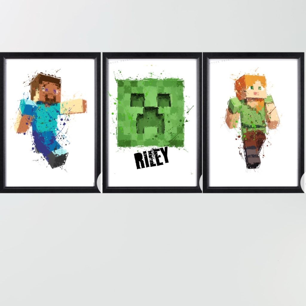 Minecraft gamer watercolour painted effect 3 Piece print name set ...